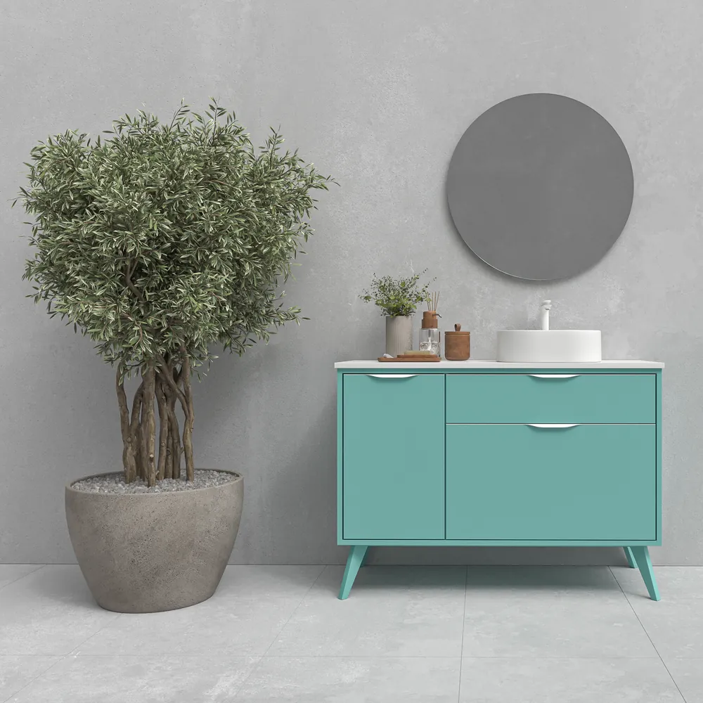 VAROBATH mueble de bano con patas KLUM 2cajones 1puerta verde claro 6027.webp