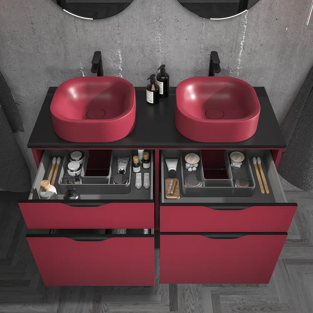 VAROBATH mueble de bano con patas KLUM 4 cajones vino tinto 3005 1.webp