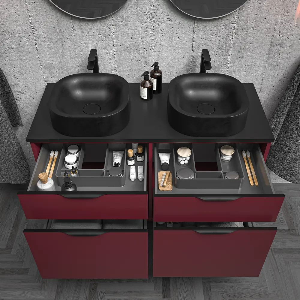 VAROBATH mueble de bano con patas KLUM 4 cajones vino tinto 3005 12.webp