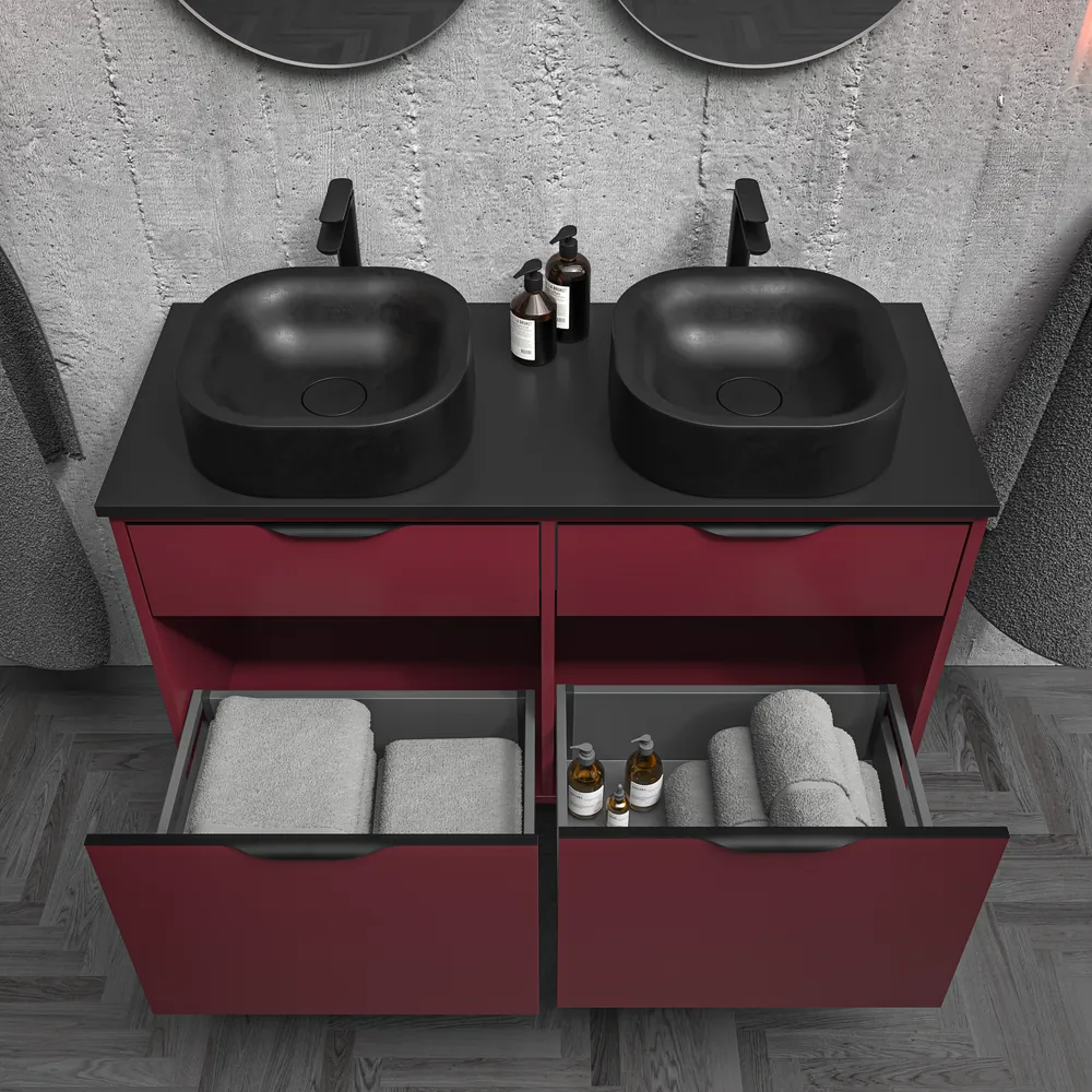 VAROBATH mueble de bano con patas KLUM 4 cajones vino tinto 3005 3.webp