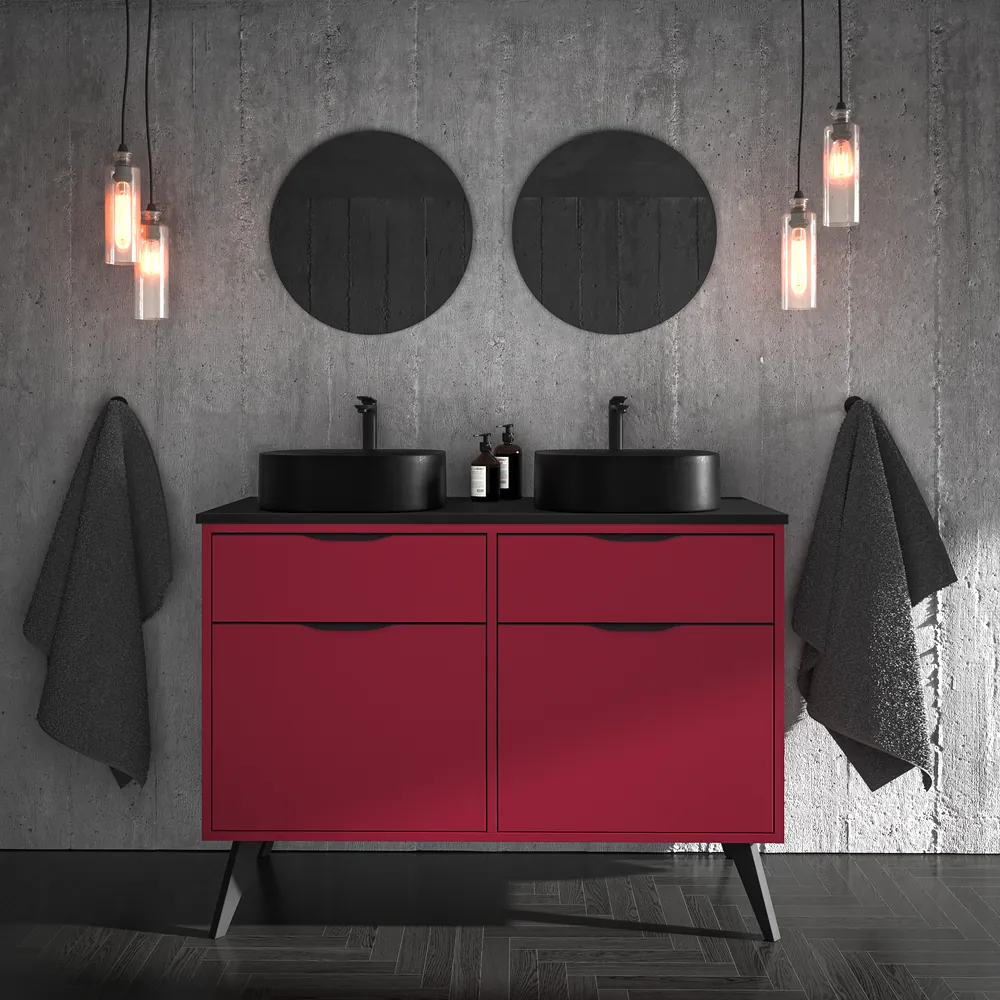 VAROBATH mueble de bano con patas KLUM 4 cajones vino tinto 3005 8.webp