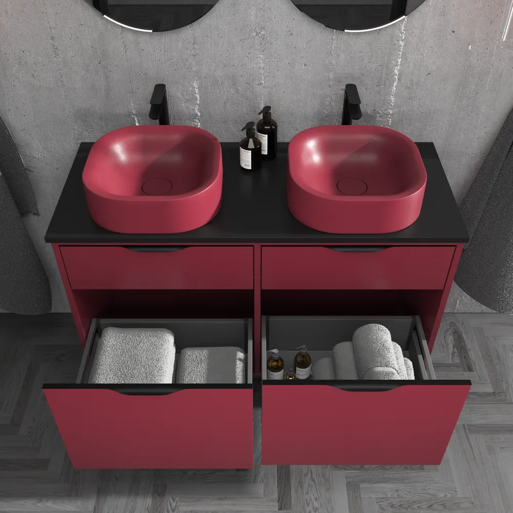 VAROBATH mueble de bano con patas KLUM 4 cajones vino tinto 3005.webp