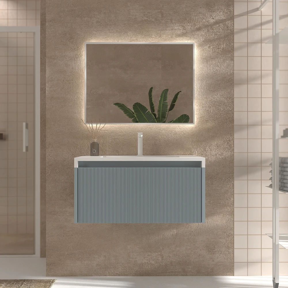 VAROBATH mueble de bano suspendido 1 cajon BINARIO gris plata ral 7001 1.webp