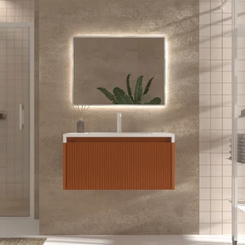 VAROBATH mueble de bano suspendido 1 cajon BINARIO pardo naranja ral 8023 1.webp