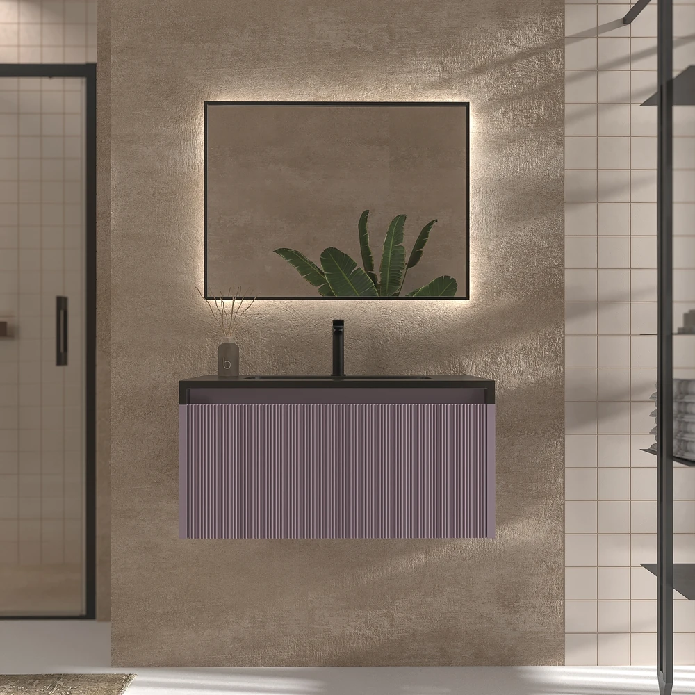 VAROBATH mueble de bano suspendido 1 cajon BINARIO violeta pastel ral 4009 1.webp