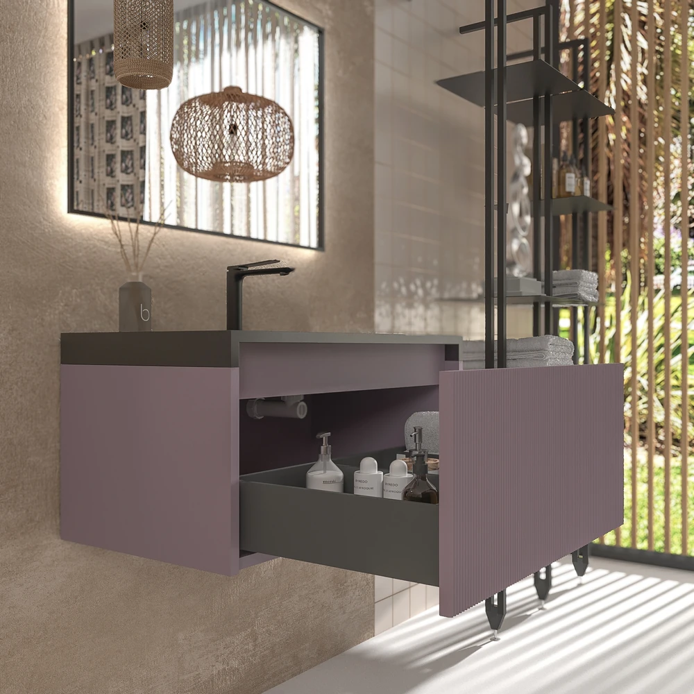 VAROBATH mueble de bano suspendido 1 cajon BINARIO violeta pastel ral 4009 4.webp