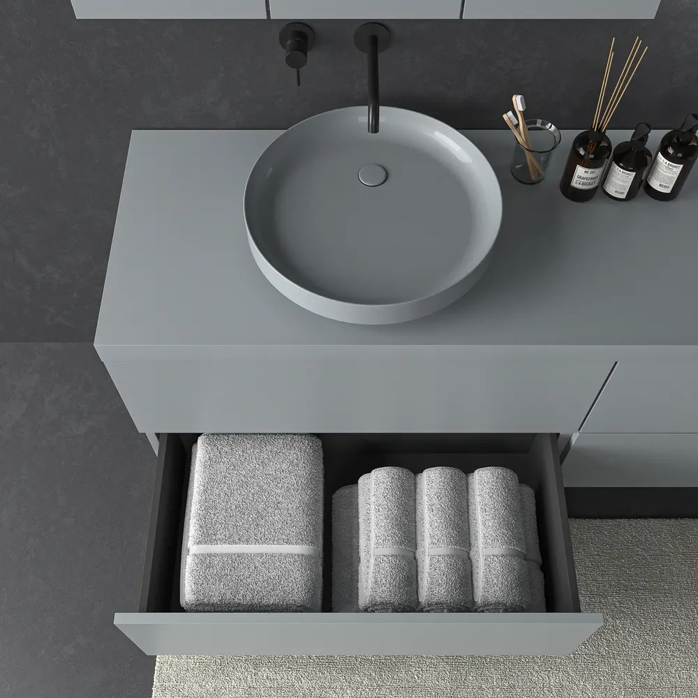 VAROBATH mueble de banoTESIS suspendido 4 cajones gris ventana 1.webp
