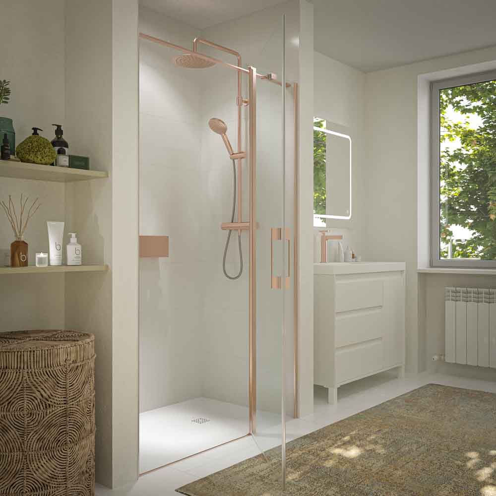 Varobath mampara ducha OPEN 1 fijo puerta abatible ORO ROSA 2.jpg