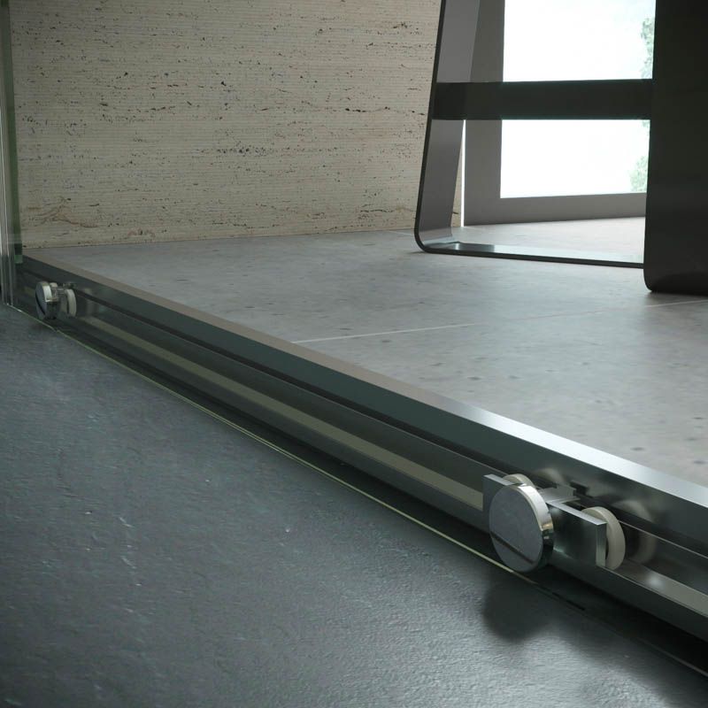 Mampara de ducha rectangular VISION apertura frontal 1 fijo-1 puerta corredera + 1 fijo. Con tratamiento anti-cal. Acabado Cromo brillo