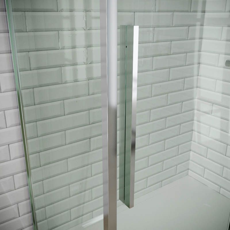 Mampara de ducha rectangular VISION apertura frontal 1 fijo-1 puerta corredera + 1 fijo. Con tratamiento anti-cal. Acabado Cromo brillo