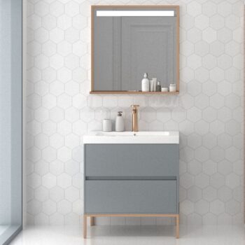 Mueble de baño 2 cajones acabado mate GRIS CEMENTO con lavabo resina 6 cm grosor