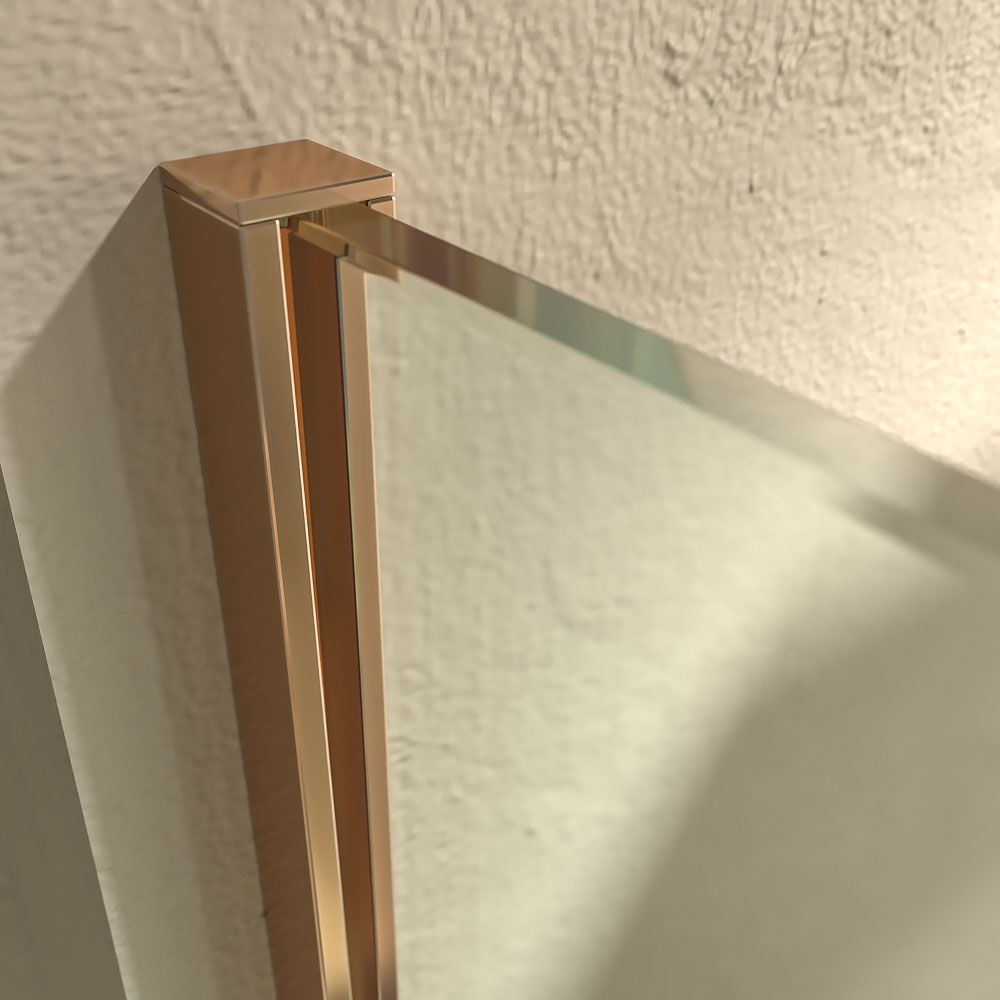 Fijo de ducha mampara ZEN perfil Cobre - Vidrio 8 MM con tratamiento anti-cal incluido- Brazo sujección acero inox. extensible