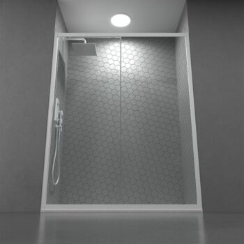 Mampara de ducha frontal FRAME 1 fijo -1 puerta corredera vidrio transparente. Acabado BLANCO MATE