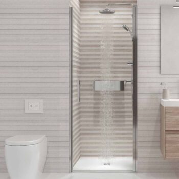 Mampara de ducha frontal OPEN 1 puerta abatible a medida acabado CROMO BRILLO