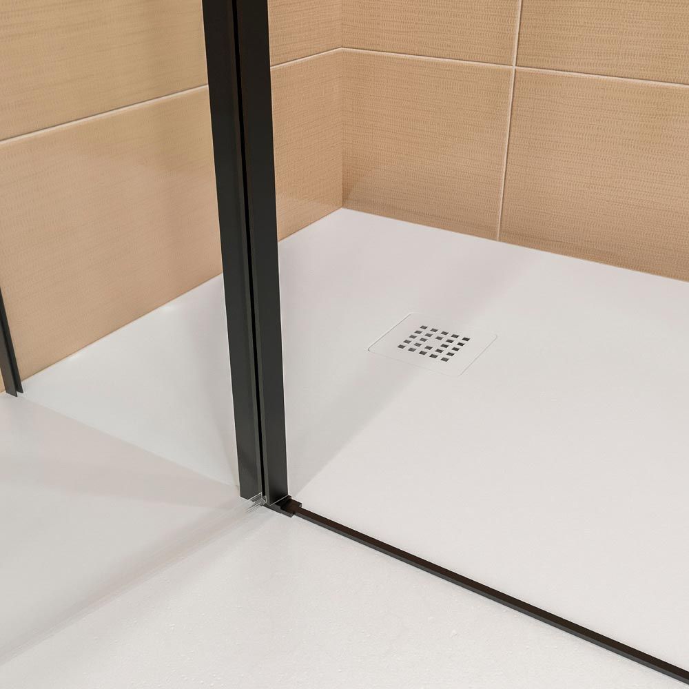 Mampara de ducha frontal OPEN 2 fijos - 2 puertas abatibles fabricada a medida. NEGRO MATE
