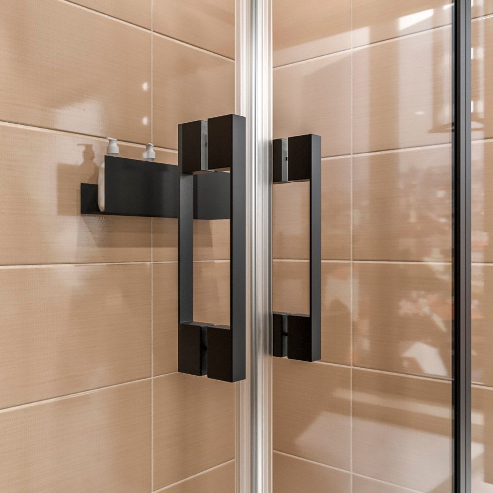 Mampara de ducha frontal OPEN 2 fijos - 2 puertas abatibles fabricada a medida. NEGRO MATE