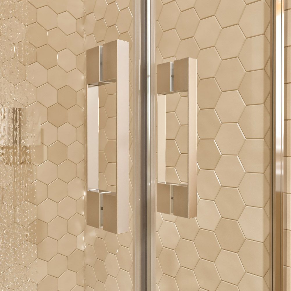 Mampara de ducha frontal OPEN 2 puertas abatibles fabricada a medida. CROMO BRILLO