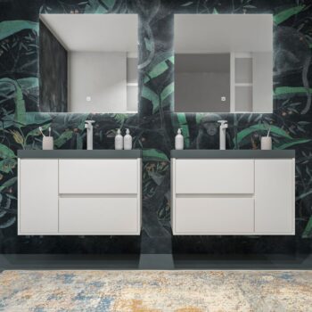 Mueble de baño suspendido 2 cajones / 1 puerta CARMEN con lavabo resina acabado BLANCO