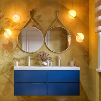 Mueble de baño suspendido 120 cm 4 cajones CARMEN con lavabo doble 2 senos resina acabado AZUL COBALTO
