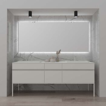 Mueble de baño DUNE con patas 6 cajones con encimera SOLID SURFACE 2 senos