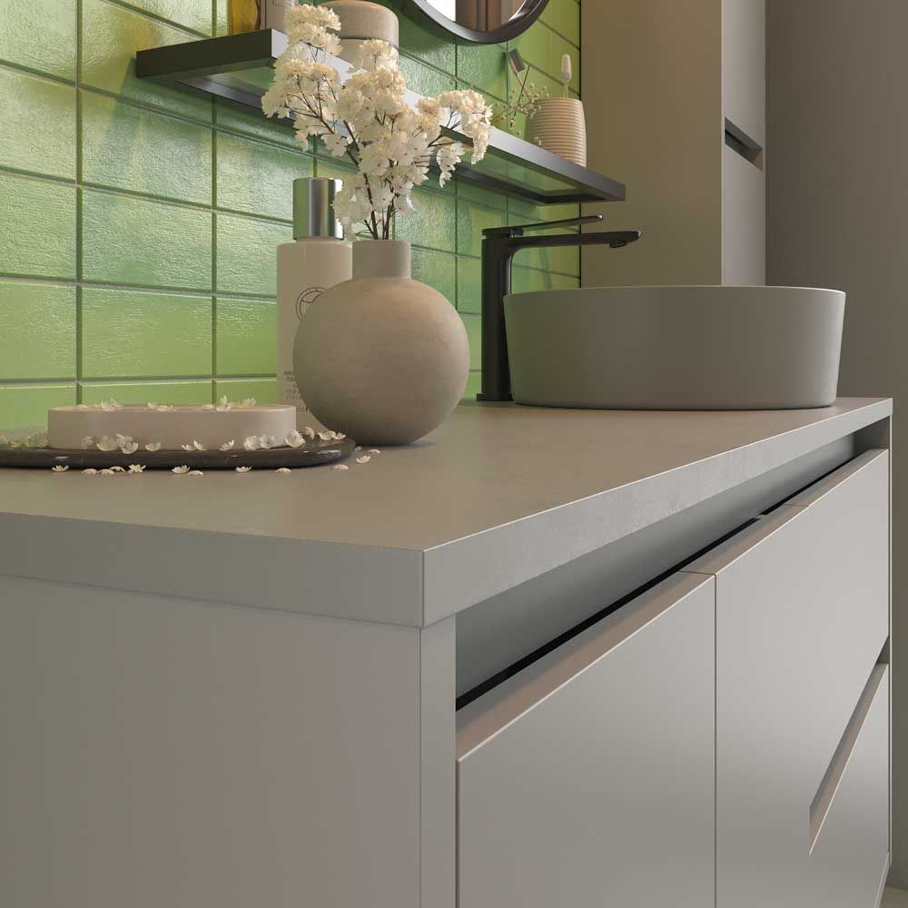Mueble de baño suspendido 2 cajones/2 puertas CLAIRE con lavabo Solid Surface GRIS PIEDRA