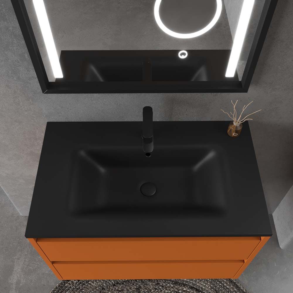 Mueble de baño suspendido 2 cajones CLAIRE con lavabo Solid Surface PARDO ANARANJADO