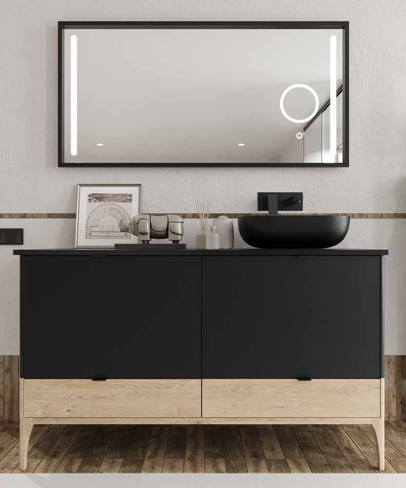 Mueble de baño VICENT con patas 4 cajones encimera Solid Surface con lavabo SATET