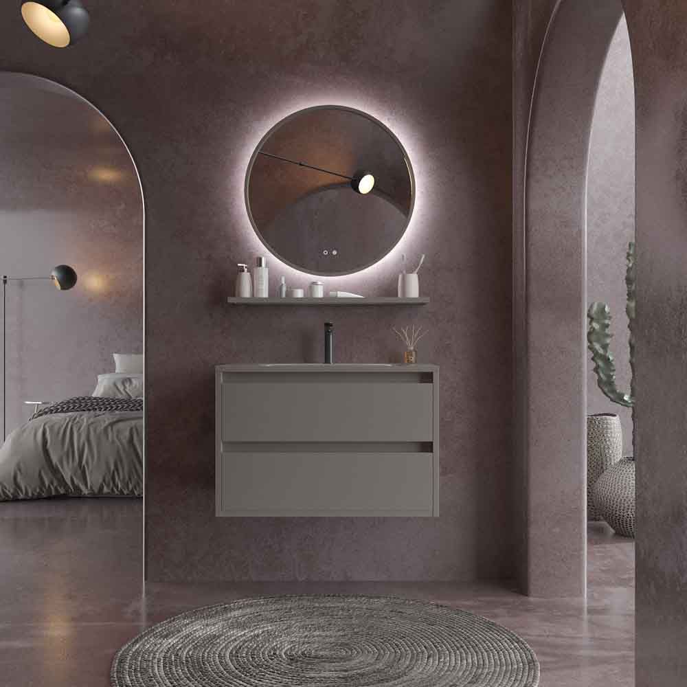 Mueble de baño suspendido 2 cajones CLAIRE con lavabo Solid Surface GRIS CUARZO