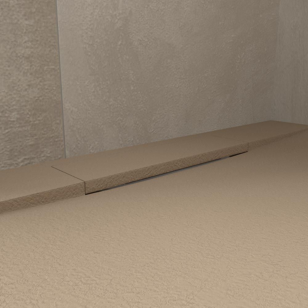 Plato ducha resina PLASTER moka - RAL 1019 - textura pizarra - antibacteriano y antideslizante. Rejilla oculta