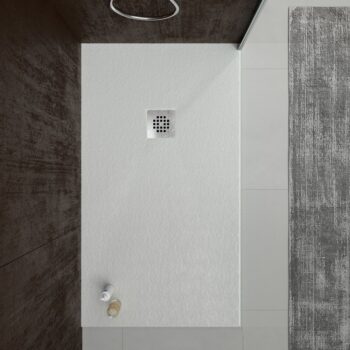 Plato ducha resina ONE Arena RAL 7035 y otros colores exclusivos con textura pizarra antibacteriano y antideslizante. Rejilla inox
