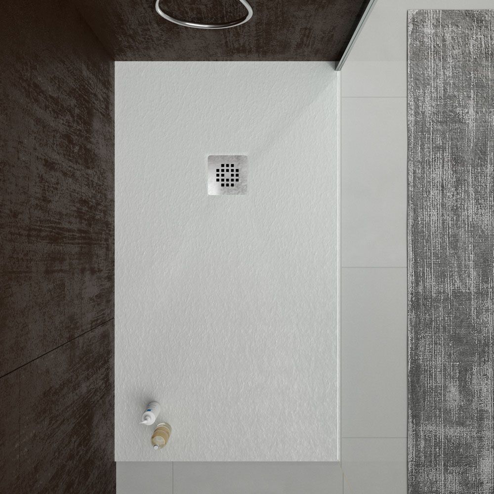 Plato ducha resina ONE Arena RAL 7035 y otros colores exclusivos con textura pizarra antibacteriano y antideslizante. Rejilla inox