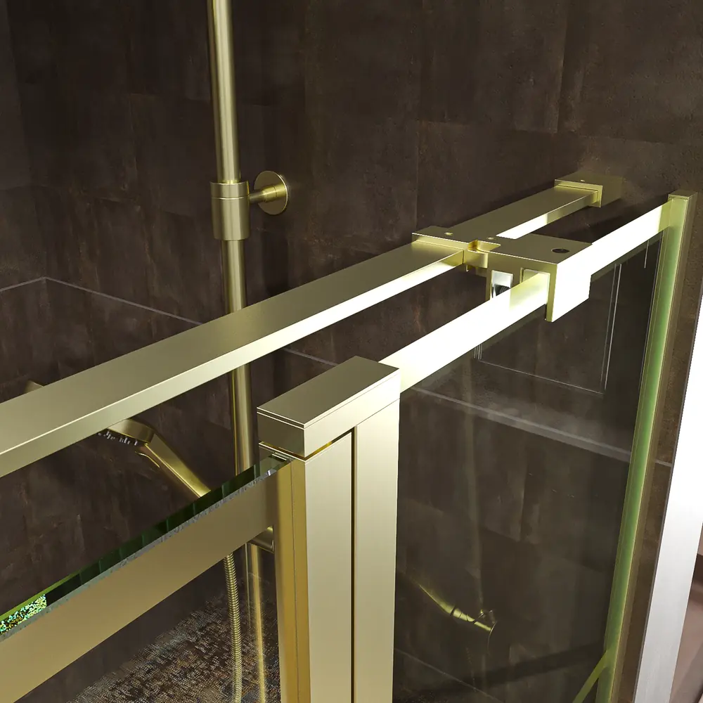 VAROBATH mampara 1 fijo 1 puerta abatible OPEN oro mate serigrafiada 3.webp