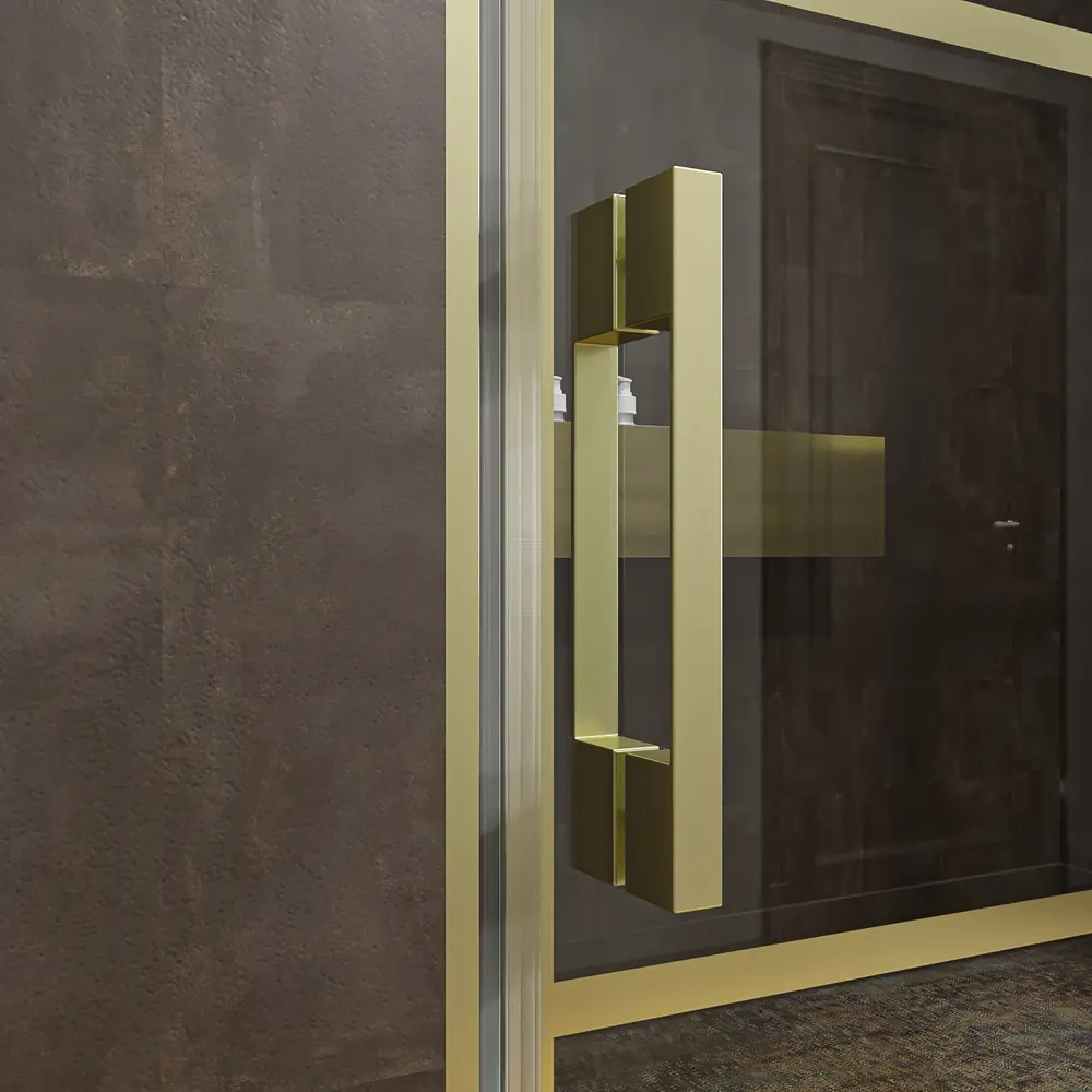 VAROBATH mampara 1 fijo 1 puerta abatible OPEN oro mate serigrafiada 5.webp