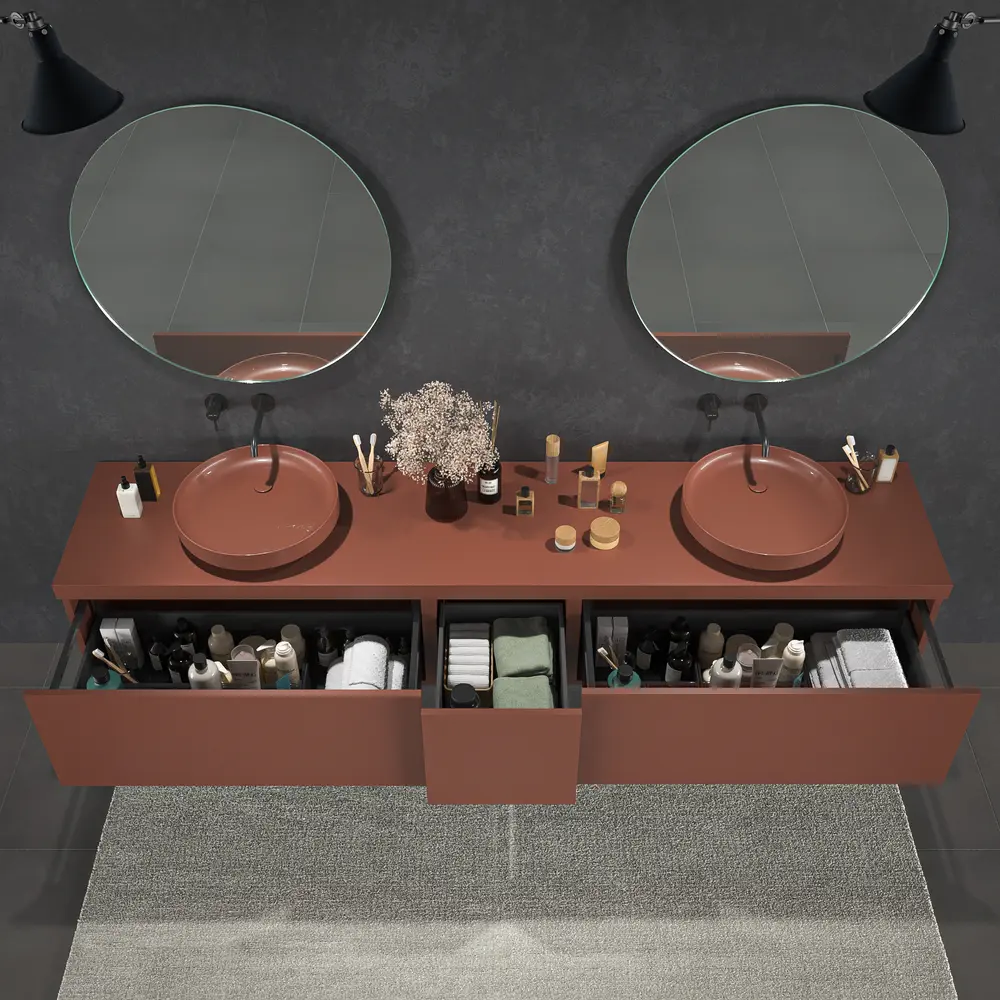 VAROBATH mueble de bano TESIS suspendido 3 cajones cobre perlado 7.webp