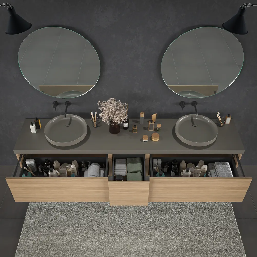 VAROBATH mueble de bano TESIS suspendido 3 cajones nogal bohemia 5.webp