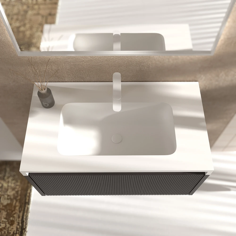 VAROBATH mueble de bano suspendido 1 cajon BINARIO marron grisaceo ral 8012 3.webp