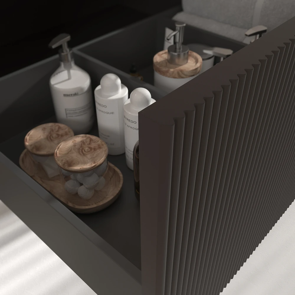 VAROBATH mueble de bano suspendido 1 cajon BINARIO marron grisaceo ral 8012 6.webp