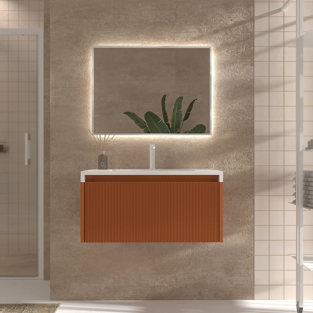 VAROBATH mueble de bano suspendido 1 cajon BINARIO pardo naranja ral 8023 1.webp