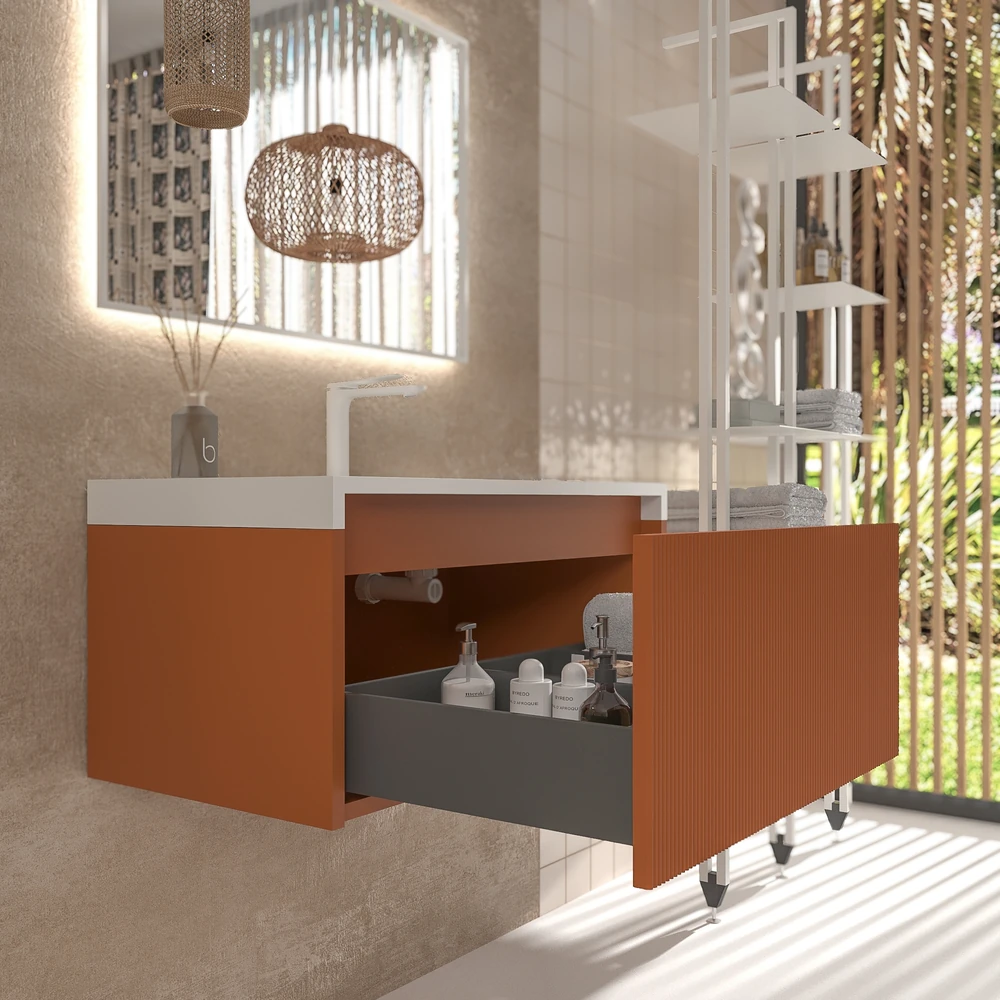 VAROBATH mueble de bano suspendido 1 cajon BINARIO pardo naranja ral 8023 5.webp