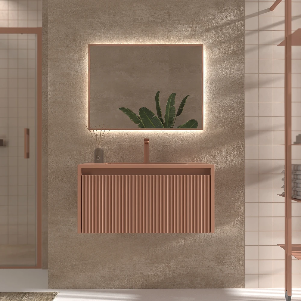 VAROBATH mueble de bano suspendido 1 cajon BINARIO rojo beige ral 3012 1 1.webp