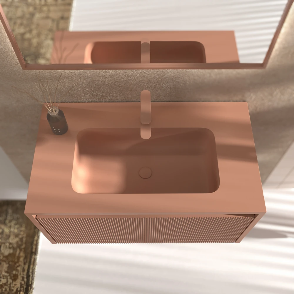 VAROBATH mueble de bano suspendido 1 cajon BINARIO rojo beige ral 3012 3.webp