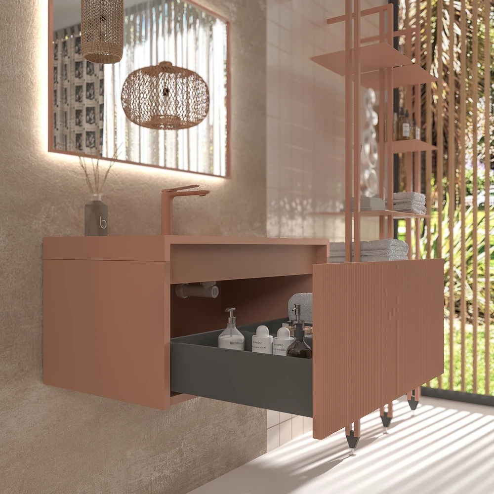 VAROBATH mueble de bano suspendido 1 cajon BINARIO rojo beige ral 3012 4.webp