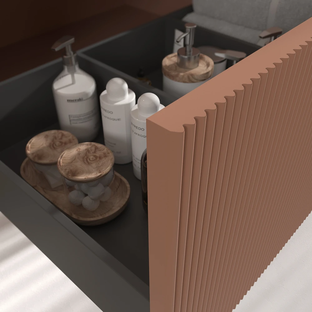 VAROBATH mueble de bano suspendido 1 cajon BINARIO rojo beige ral 3012 5.webp