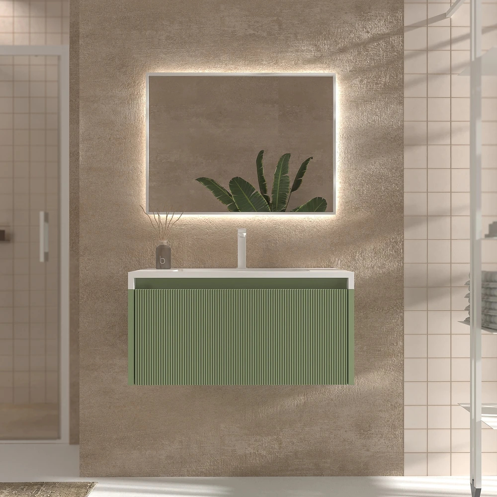 VAROBATH mueble de bano suspendido 1 cajon BINARIO verde palido ral 6021 2 1.webp