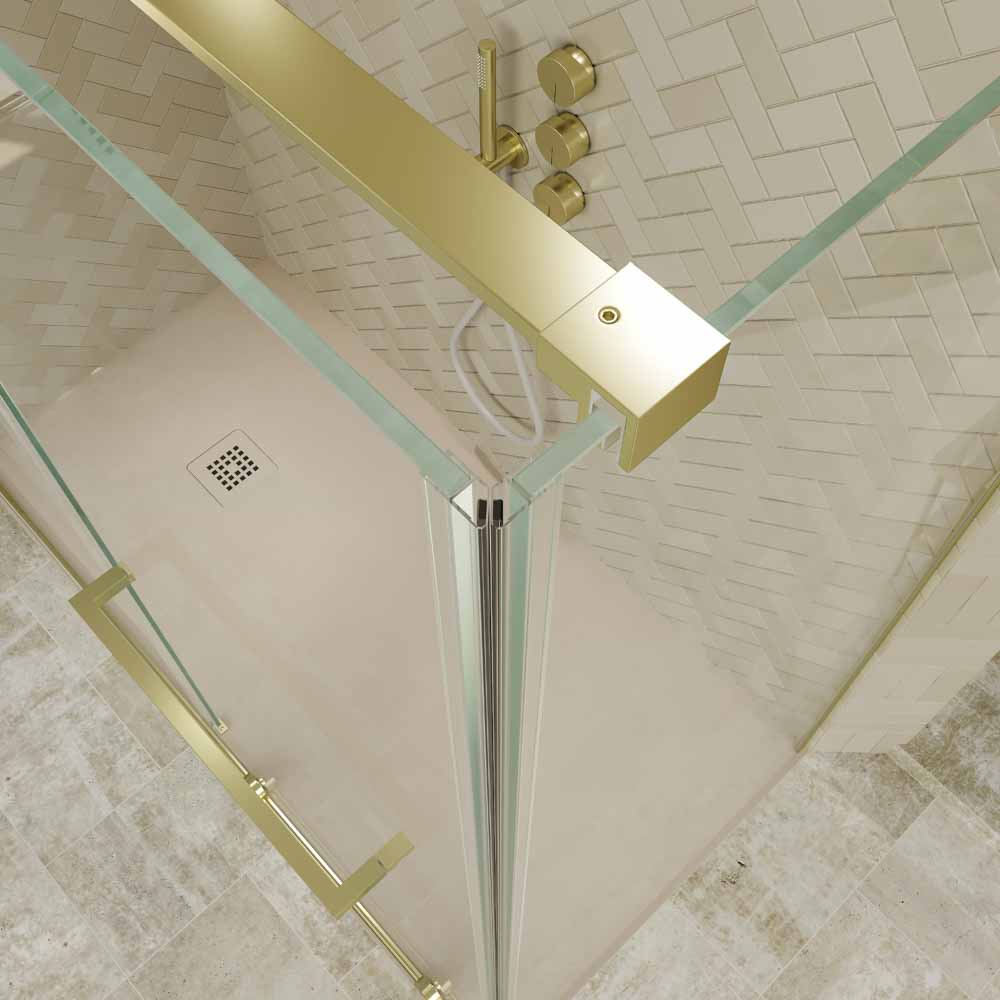 Mampara de ducha rectangular VERONA apertura frontal 1 fijo-1 puerta corredera con ruedas inferiores + 1 fijo acabado ORO MATE