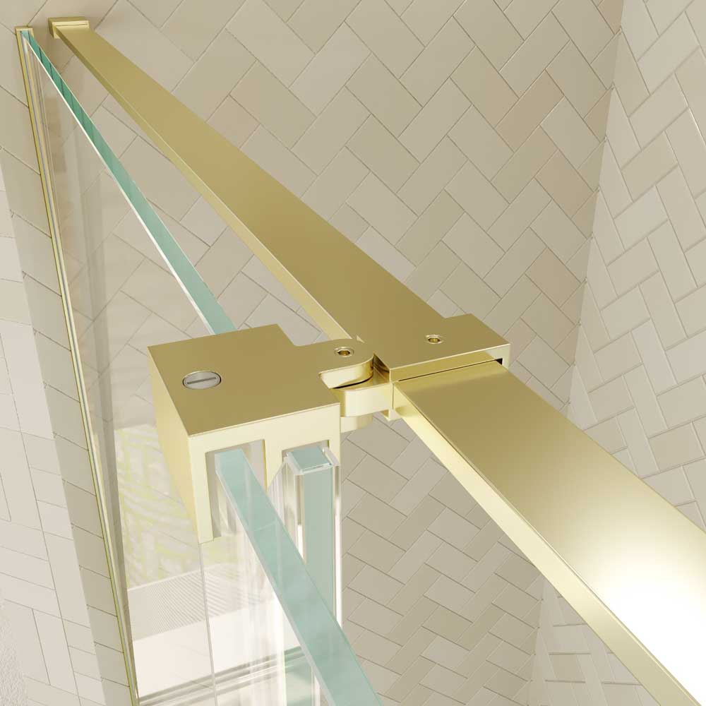 Mampara de ducha rectangular VERONA apertura frontal 1 fijo-1 puerta corredera con ruedas inferiores + 1 fijo acabado ORO MATE