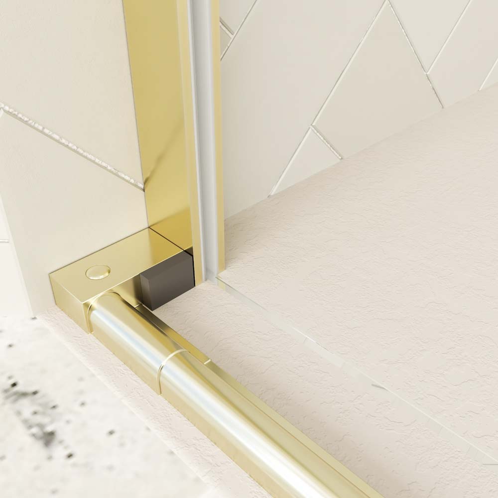 Mampara de ducha rectangular VERONA apertura frontal 1 fijo-1 puerta corredera con ruedas inferiores + 1 fijo acabado ORO MATE