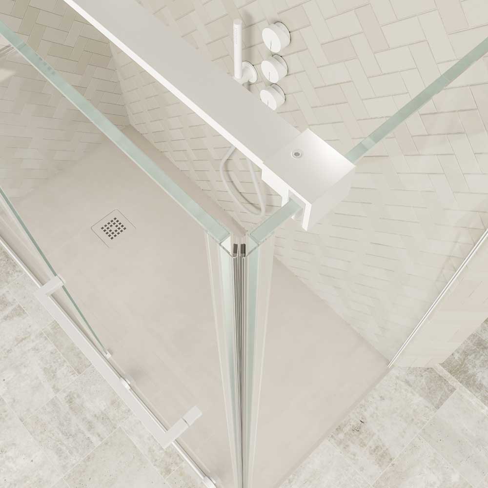 Mampara de ducha rectangular VERONA apertura frontal 1 fijo-1 puerta corredera con ruedas inferiores + 1 fijo acabado BLANCO MATE
