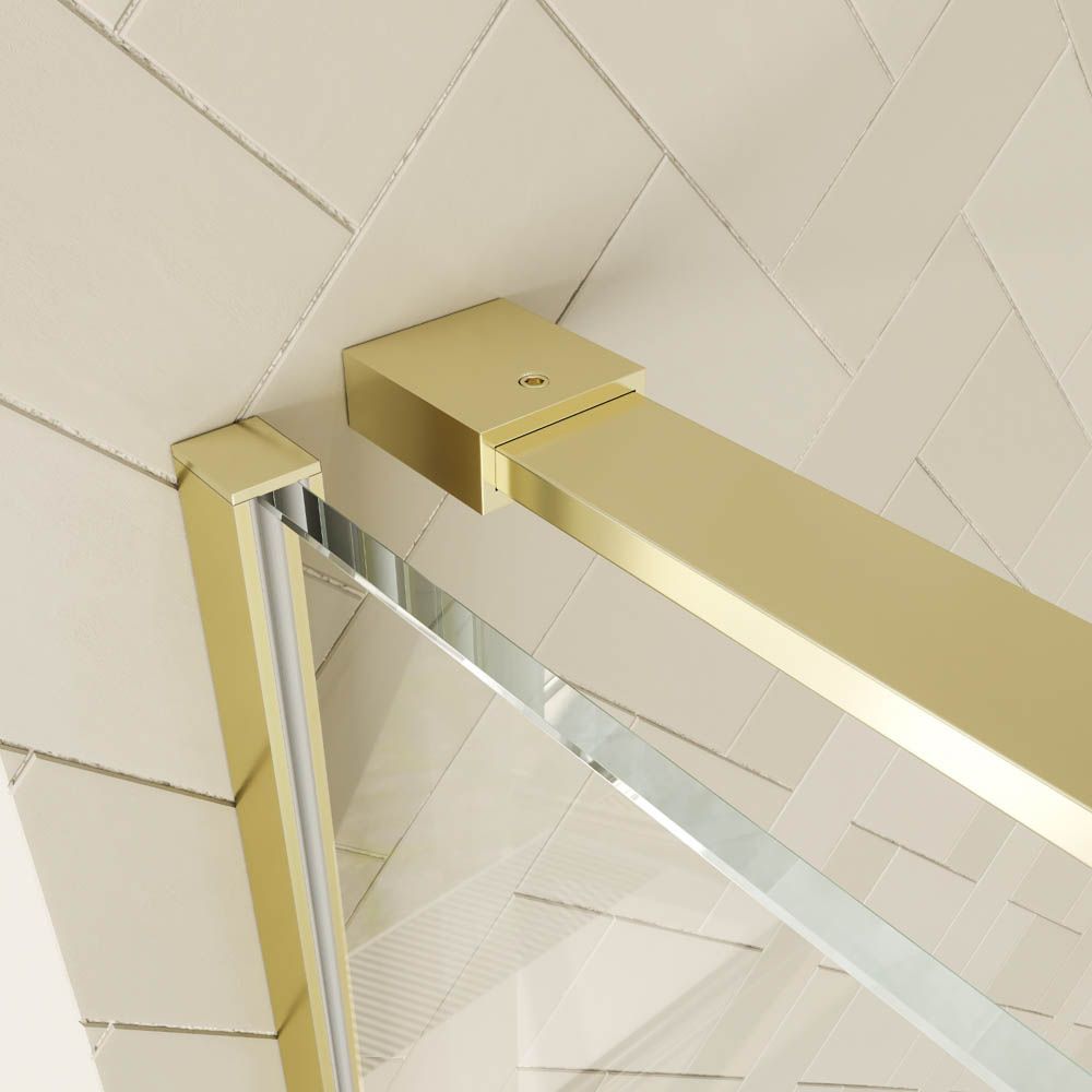 Mampara de ducha rectangular VERONA apertura frontal 1 fijo-1 puerta corredera con ruedas inferiores + 1 fijo acabado ORO MATE