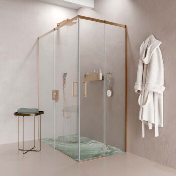 Mampara de ducha AXER rectangular 2 fijos - 2 puertas correderas vidrio 6 mm. ACERO INOXIDABLE acabado COBRE
